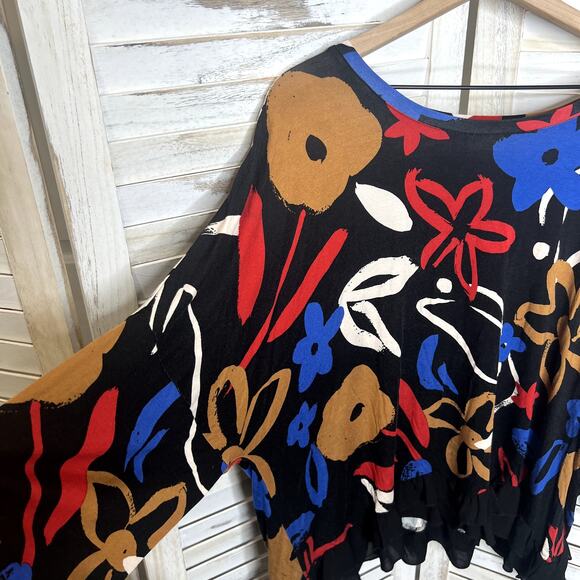 LOGO by LORI GOLDSTEIN Women's Printed Oversized Drop Shoulder Top Black Floral - Picture 6 of 11